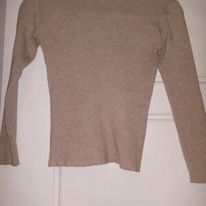 Beige Ribbed Long Sleeve Top